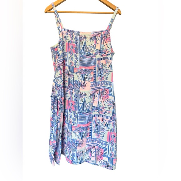 LIly Pulitzer Sahar Romper Pastel Blue Pink Tie Side Square Neck Size 10 - Picture 2 of 9